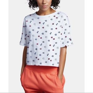 White Champion cropped shirt NWT with logo